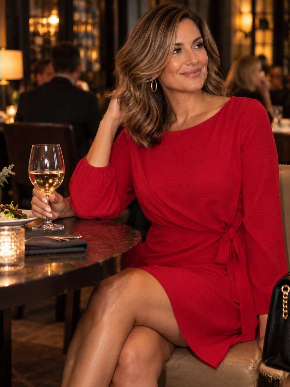 Reitmans Red Long-Sleeve Wrap-Front Dress with Side Tie